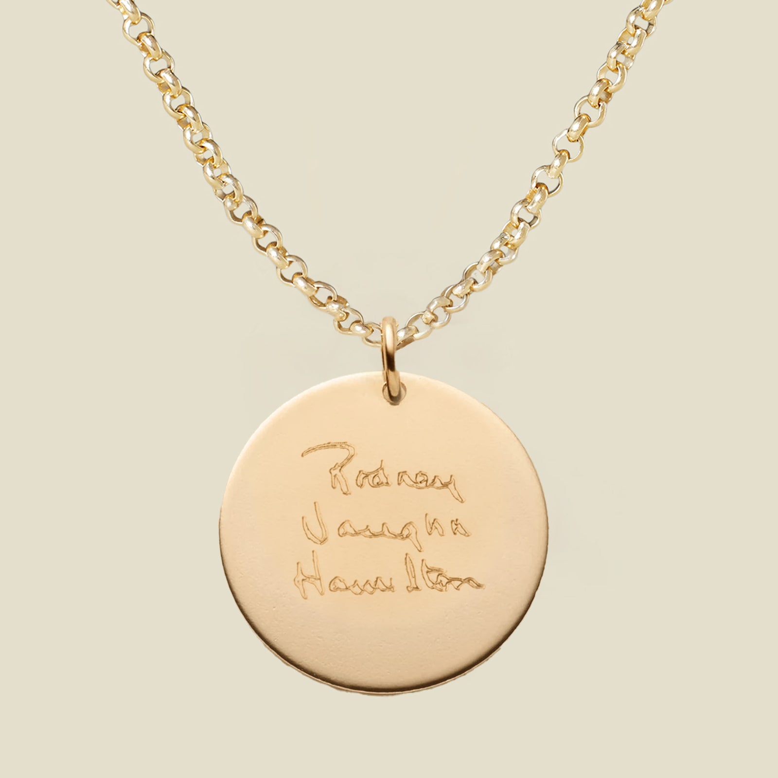 Engraved Handwriting Disc Necklace