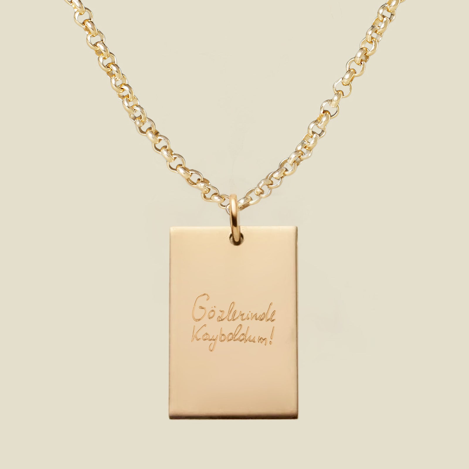 Engraved Handwriting Rectangle Necklace