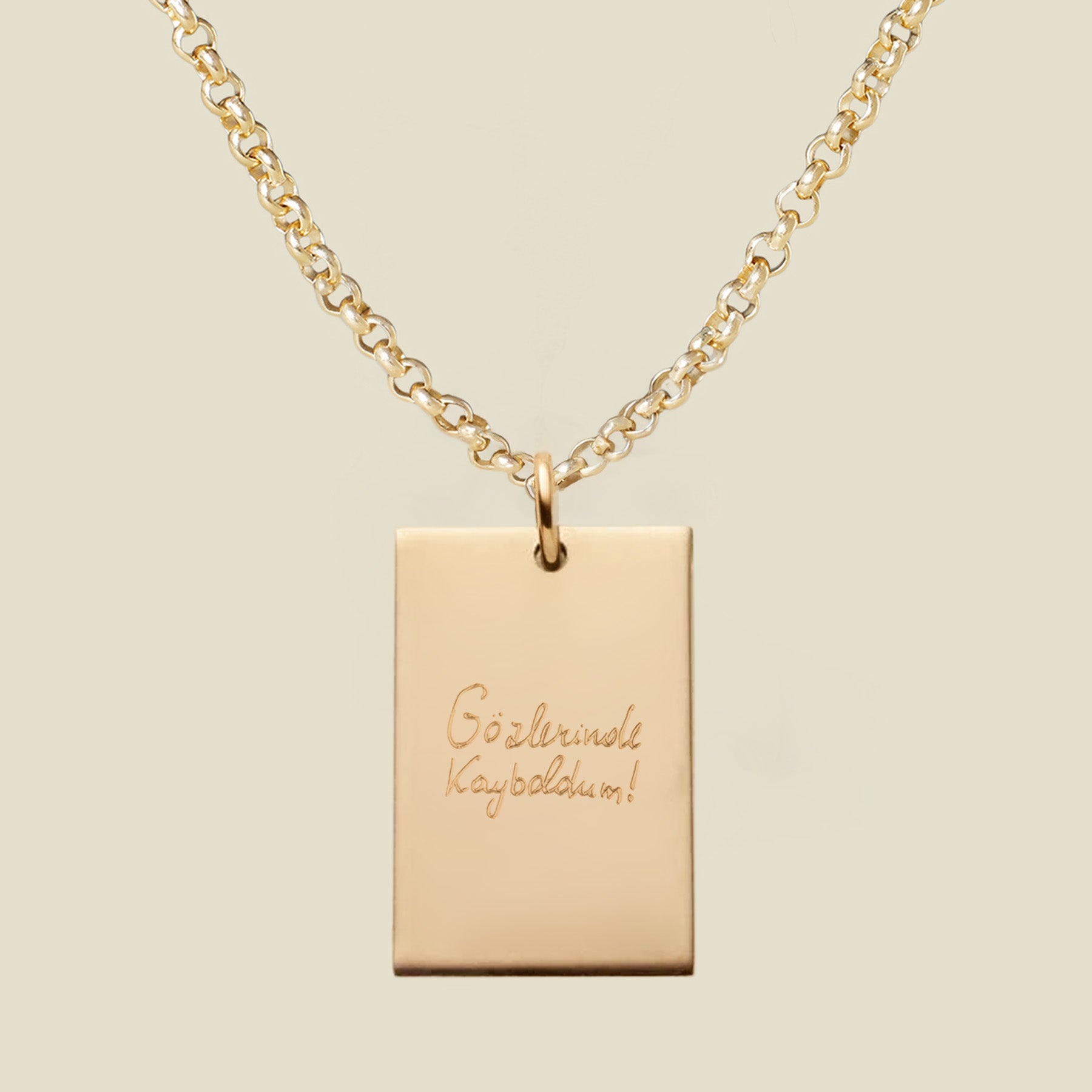 Engraved Handwriting Rectangle Necklace