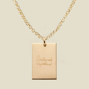 Engraved Handwriting Rolo Rectangle Necklace