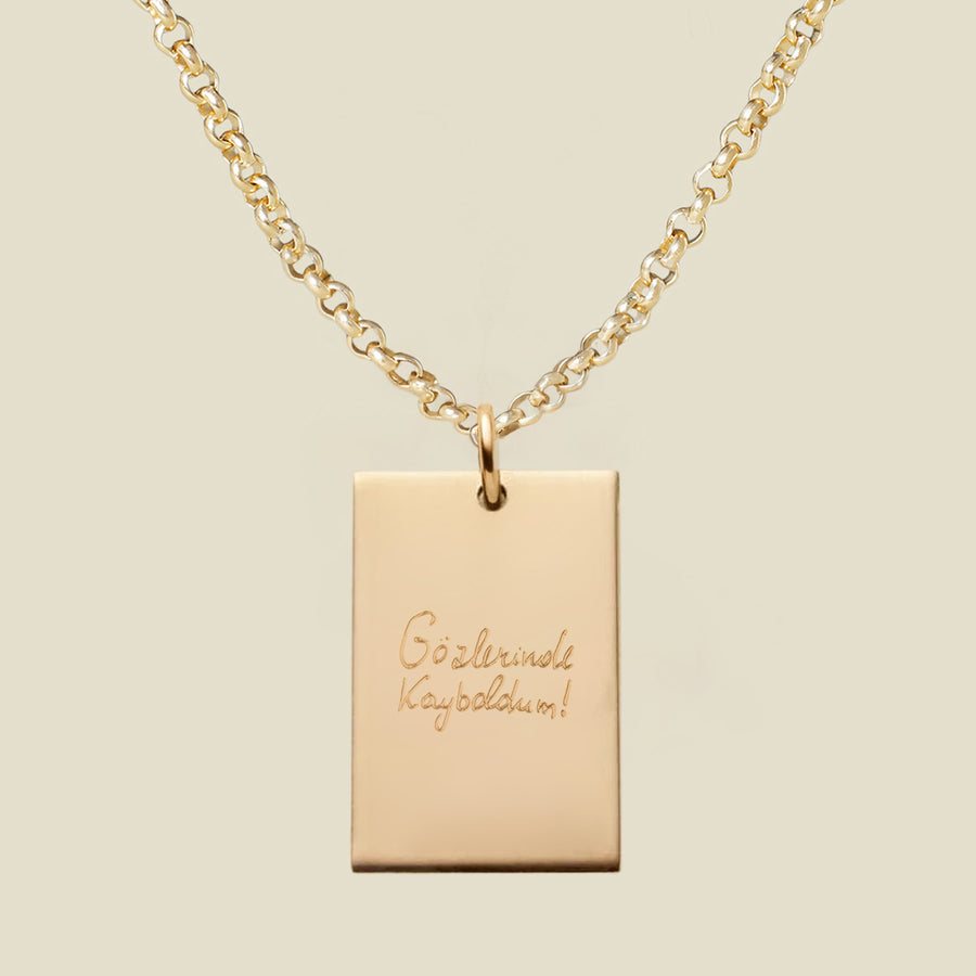 Engraved Handwriting Rolo Rectangle Necklace