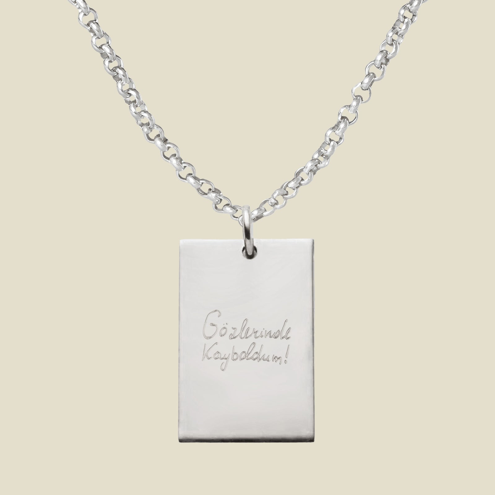 Engraved Handwriting Rectangle Necklace