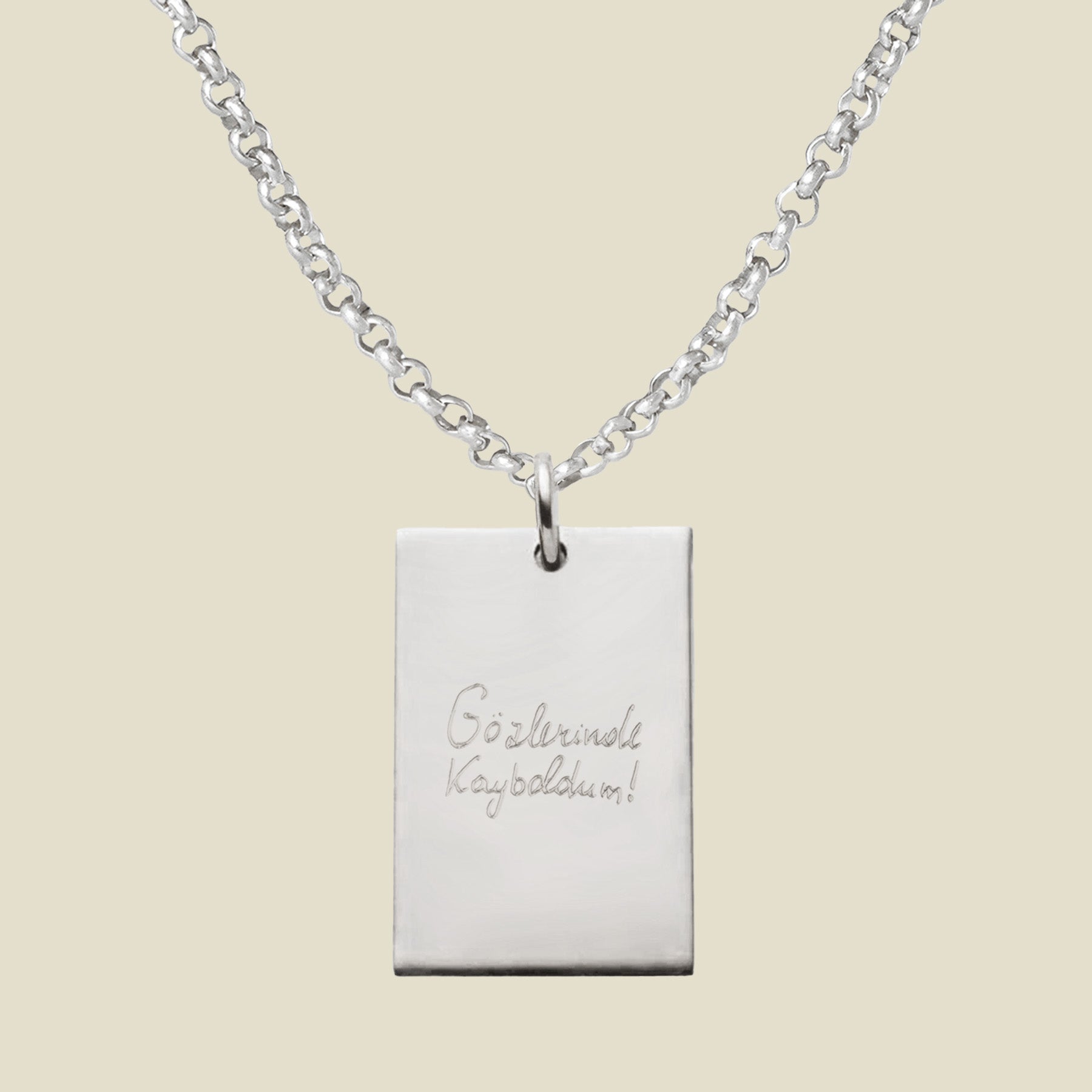 Engraved Handwriting Rectangle Necklace