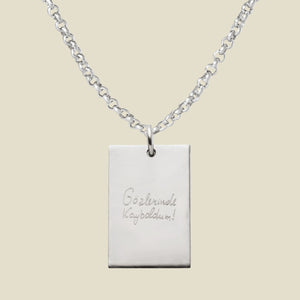 Engraved Handwriting Rolo Rectangle Necklace