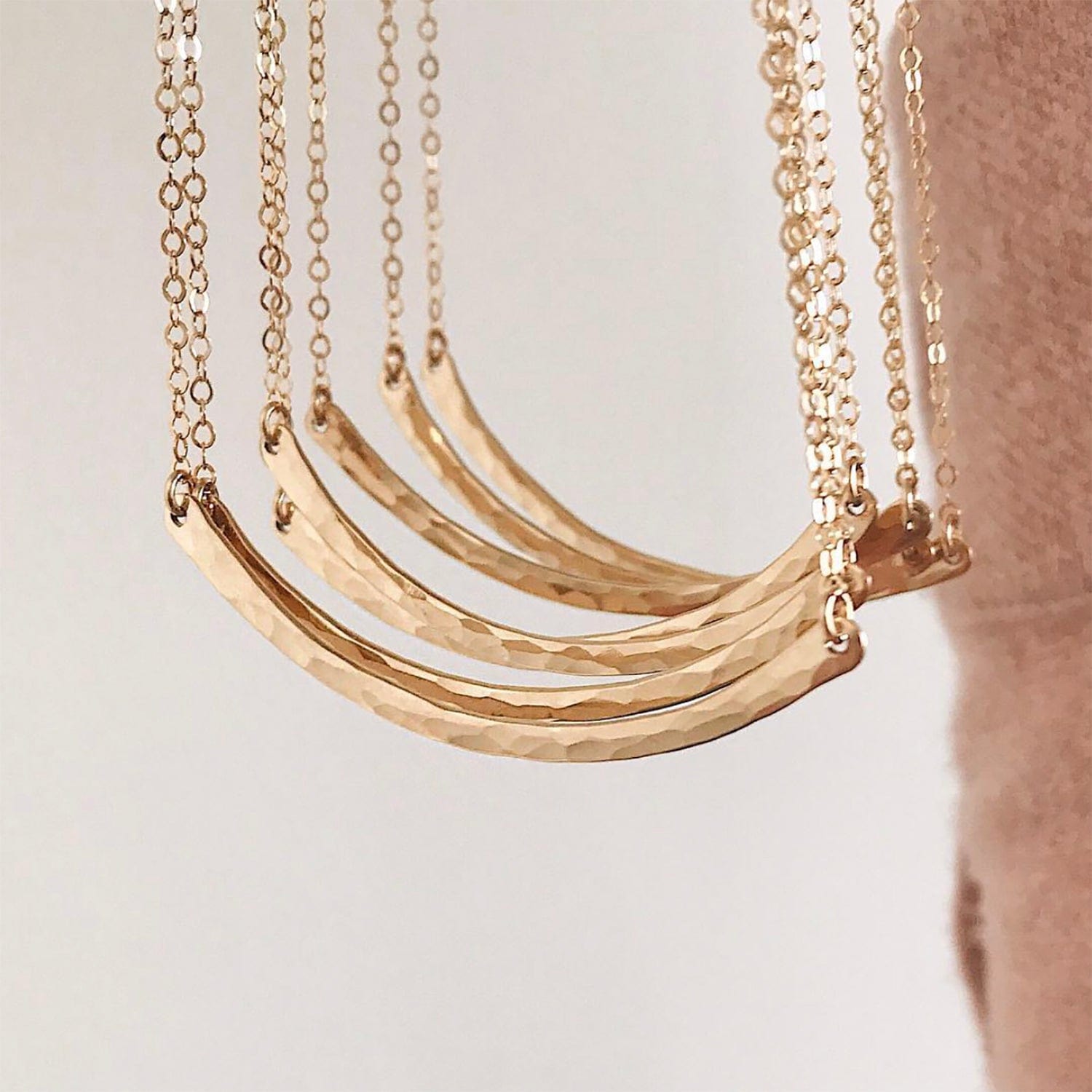 Hammered Crescent Bar Necklace Necklace