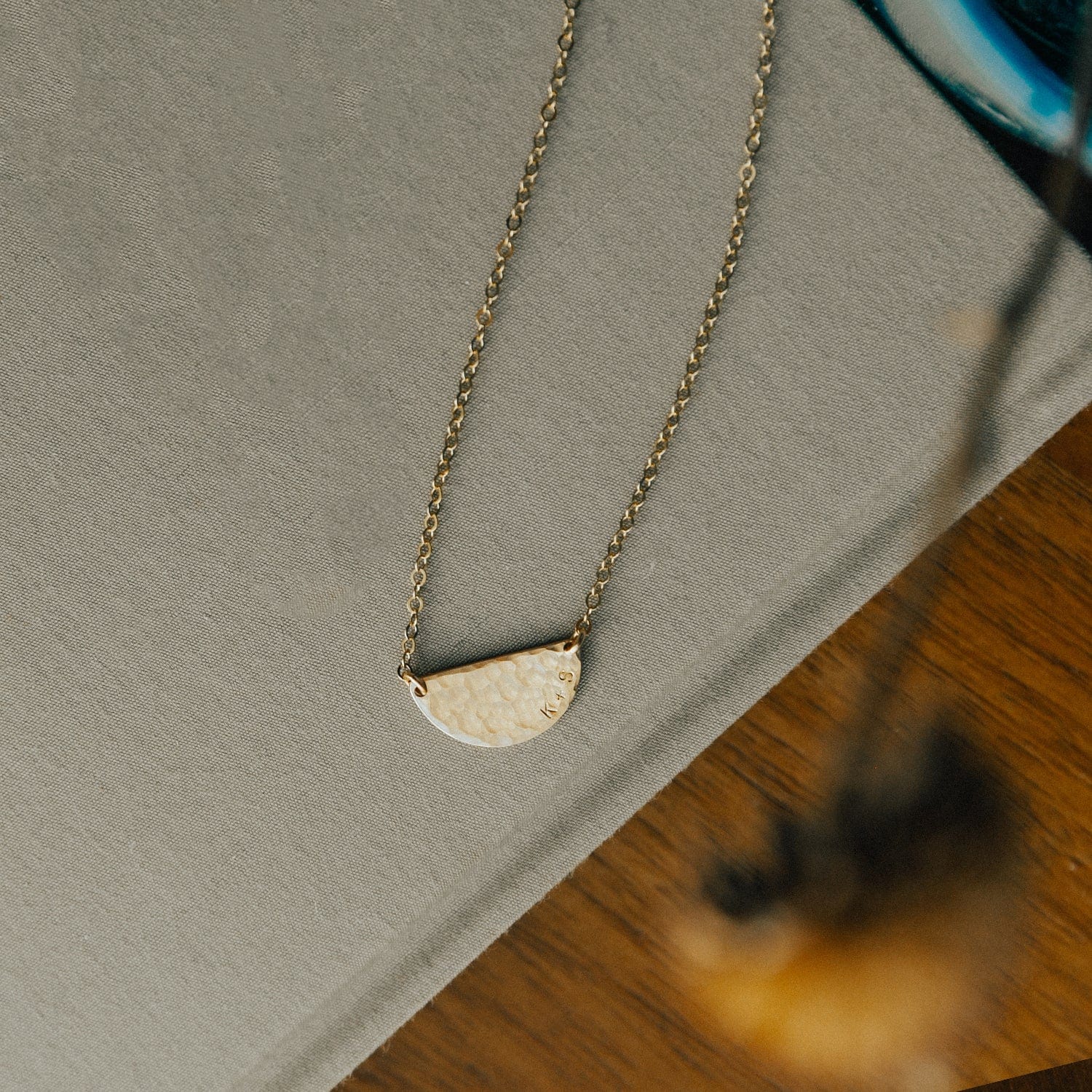 Hammered Half Moon Disc Necklace Necklace