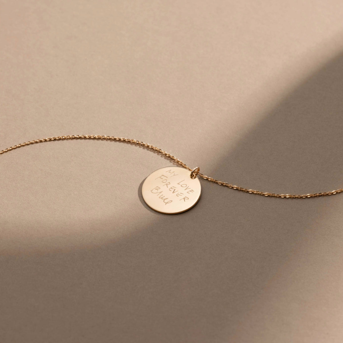 Engraved Handwriting Disc Necklace