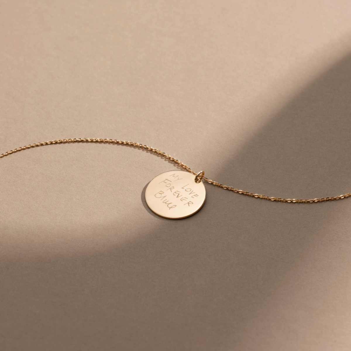 Engraved Handwriting Disc Necklace