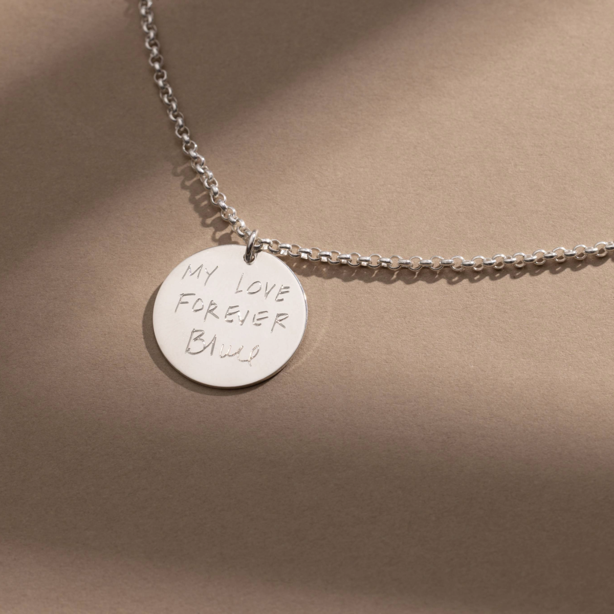 Engraved Handwriting Disc Necklace