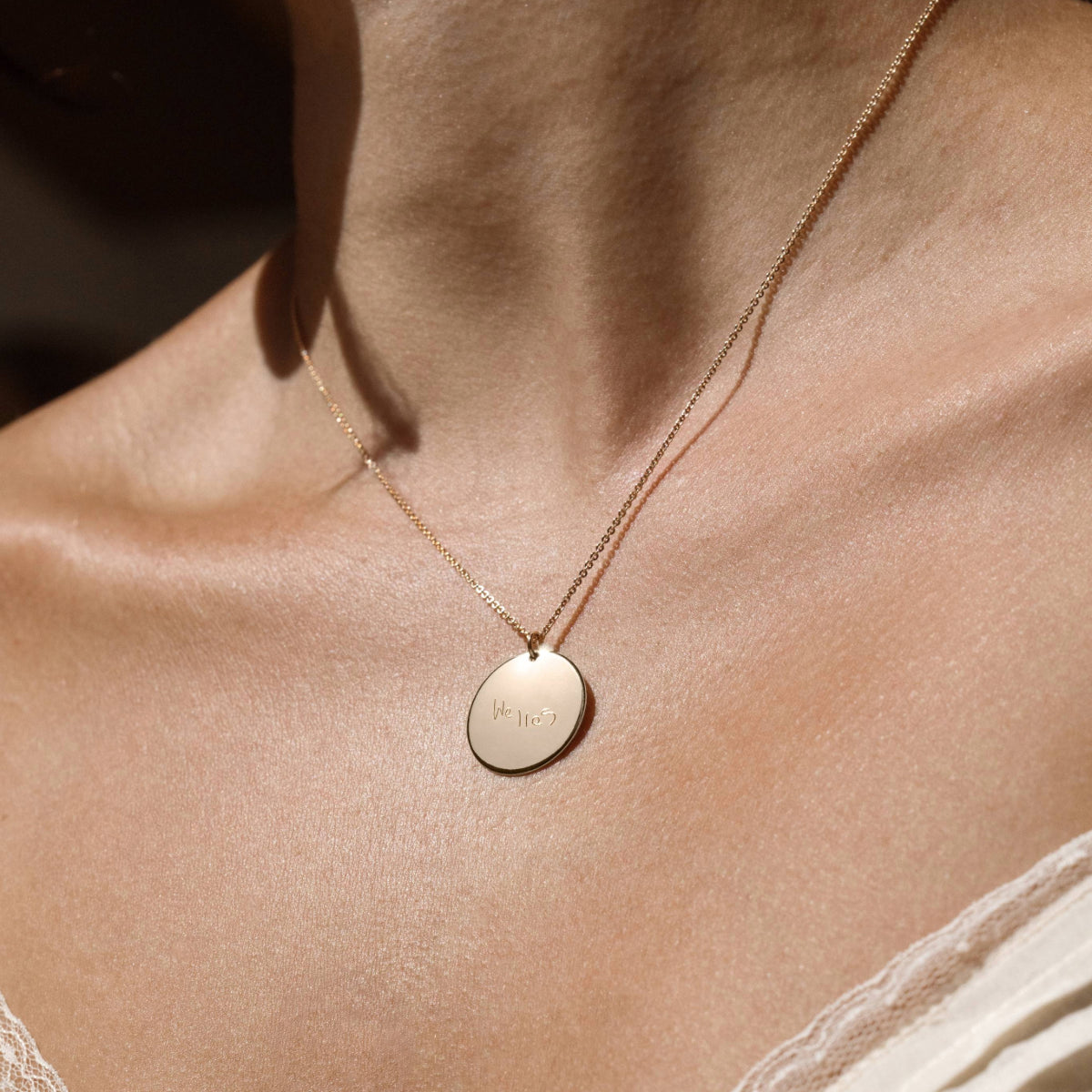 Engraved Handwriting Disc Necklace