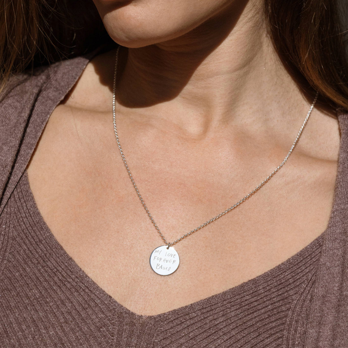 Engraved Handwriting Disc Necklace