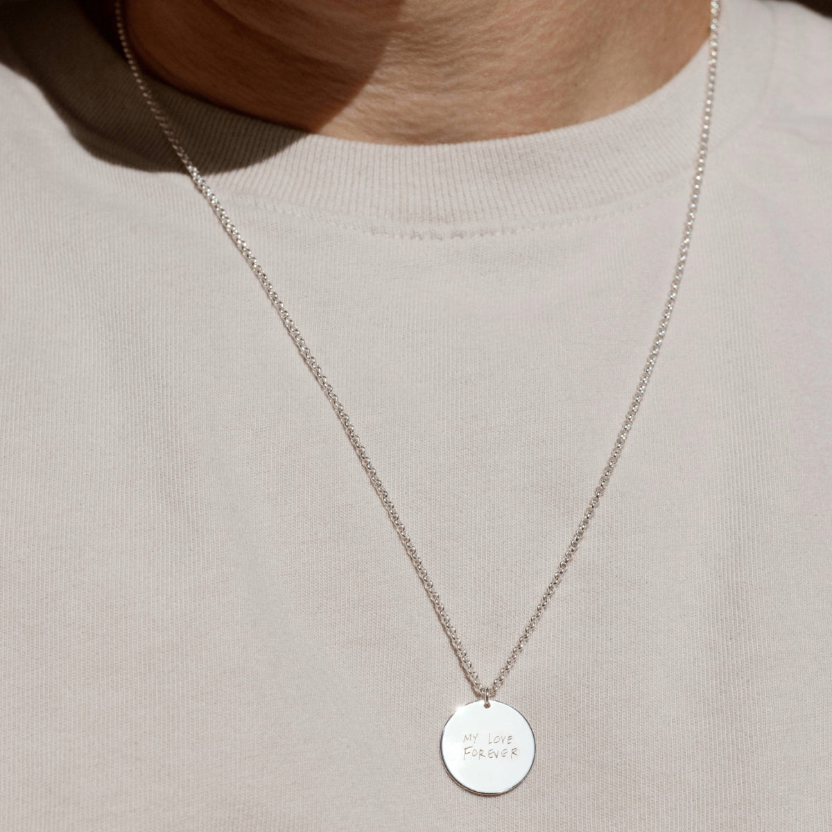 Engraved Handwriting Disc Necklace