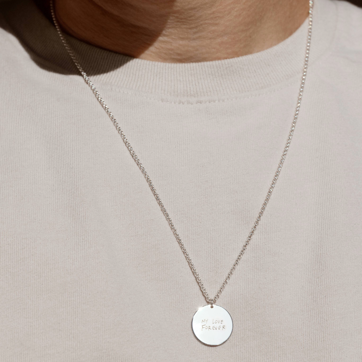 Engraved Handwriting Disc Necklace