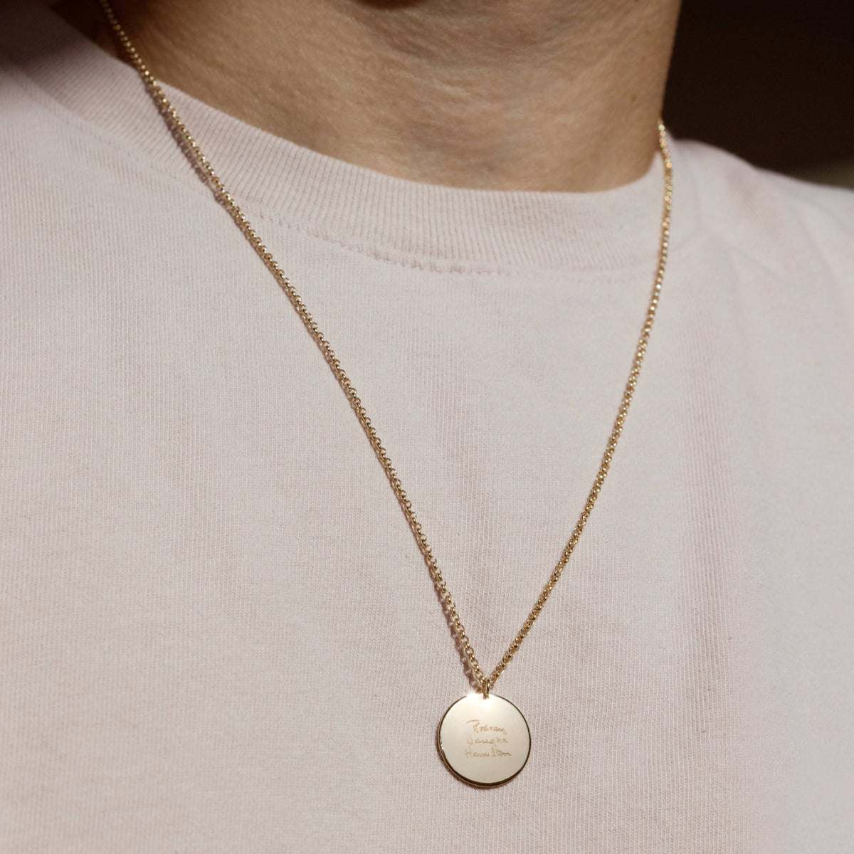 Engraved Handwriting Disc Necklace