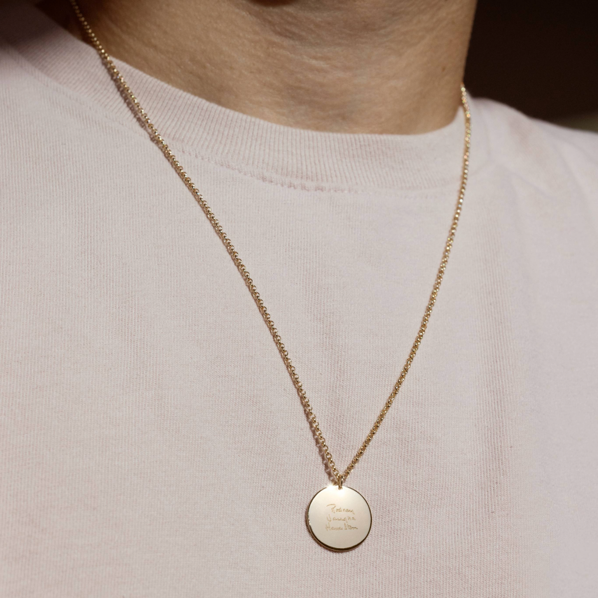Engraved Handwriting Disc Necklace