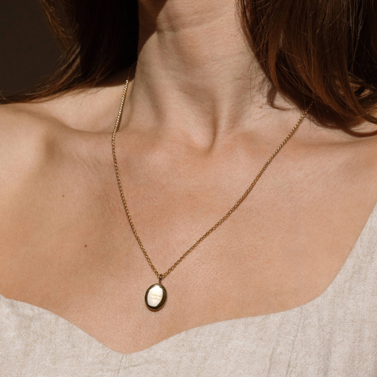 Engraved Handwriting Mini Locket Necklace