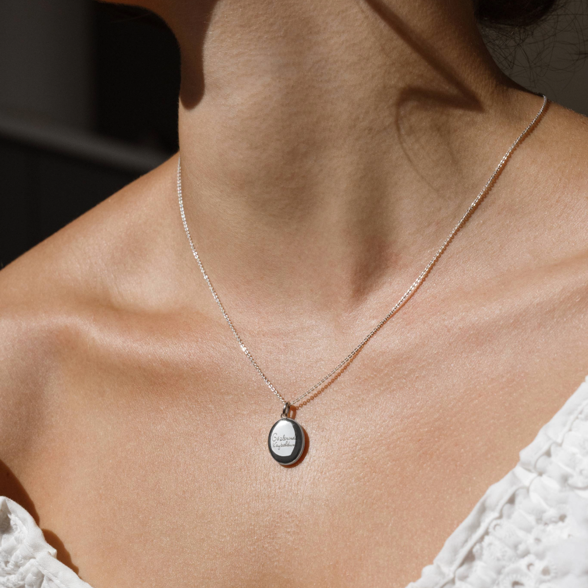 Engraved Handwriting Mini Locket Necklace