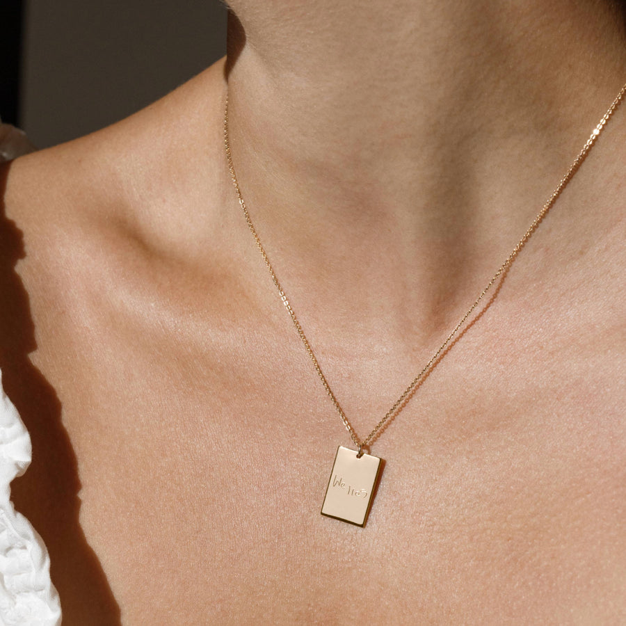 Engraved Handwriting Rectangle Necklace Lifestyle