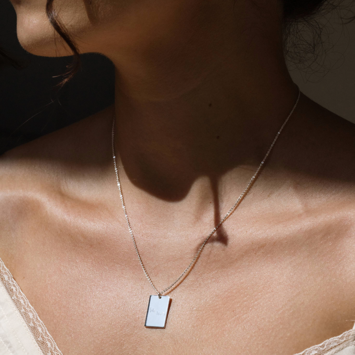 Engraved Handwriting Rectangle Necklace