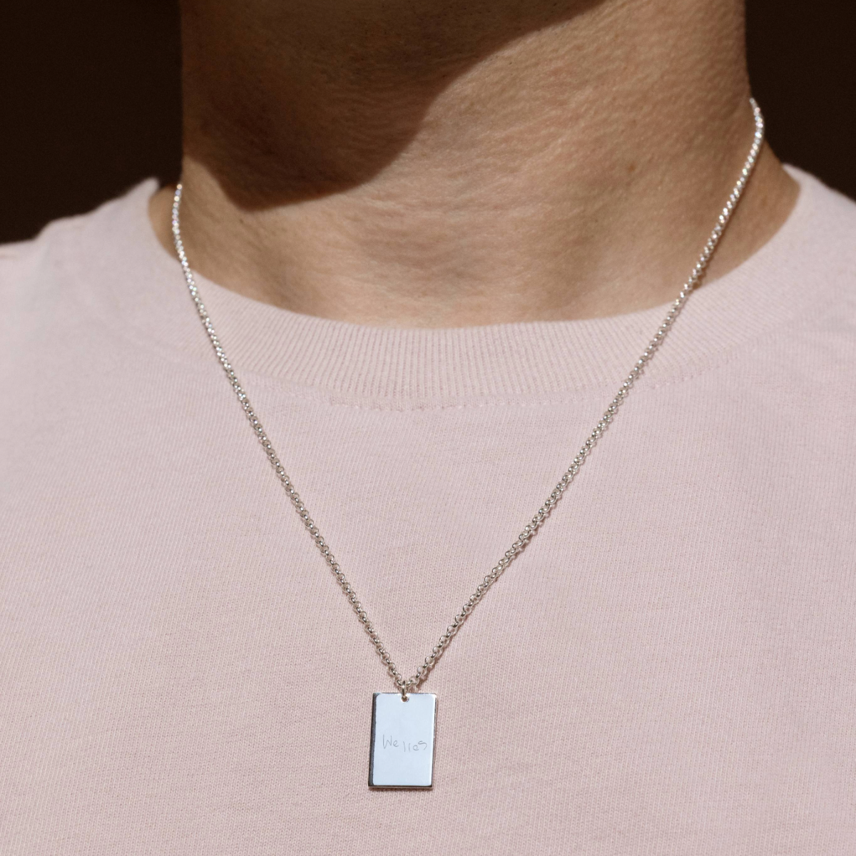 Engraved Handwriting Rectangle Necklace