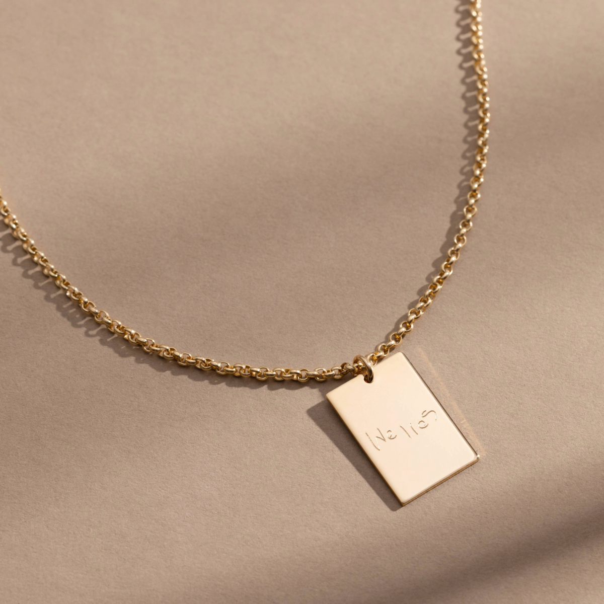 Engraved Handwriting Rectangle Necklace