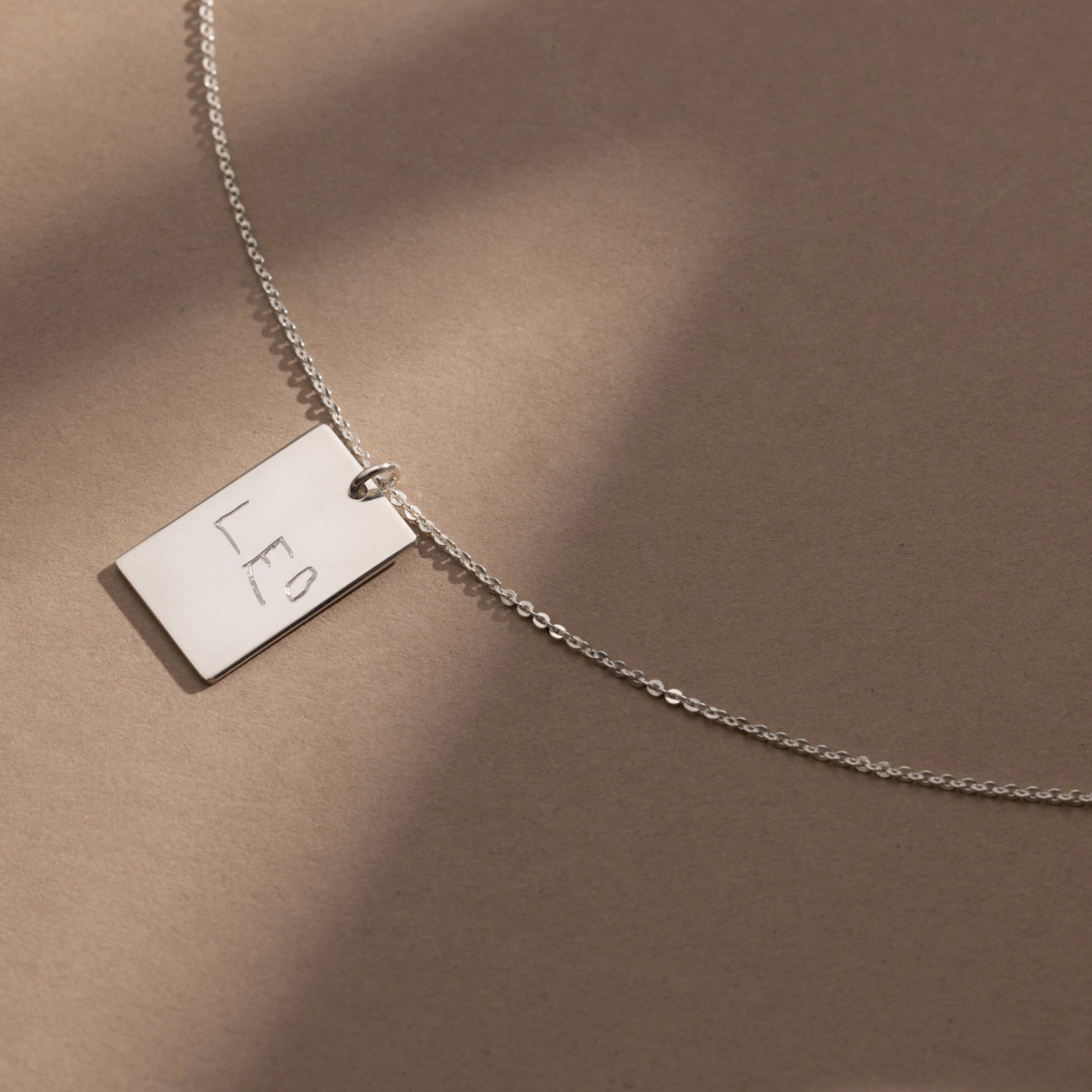Engraved Handwriting Rectangle Necklace