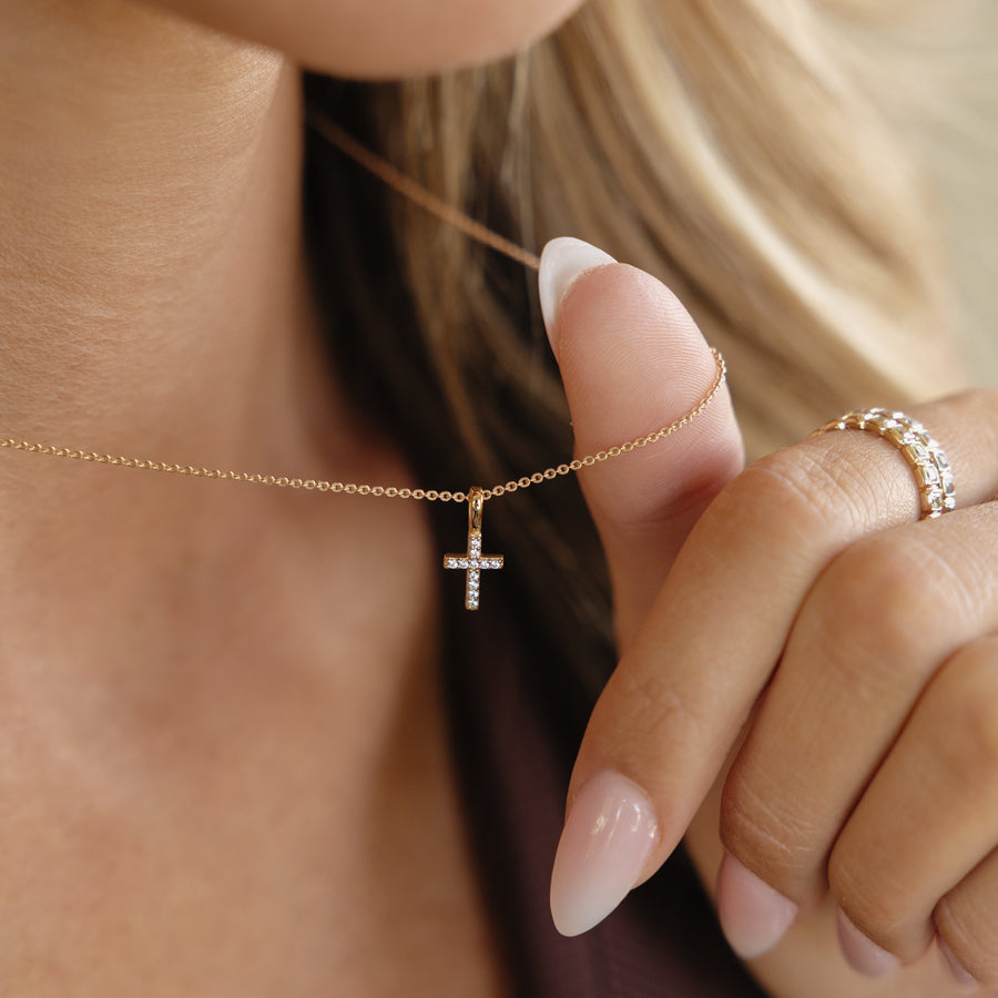 Mini CZ Cross Necklace Lifestyle