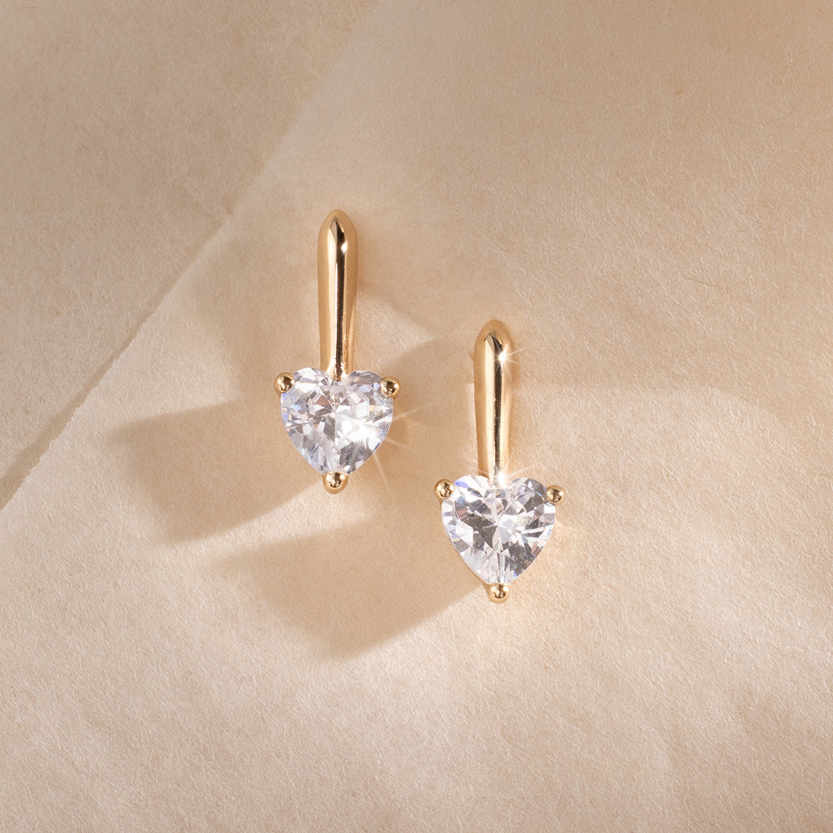 CZ Heart Drop Stud Earrings