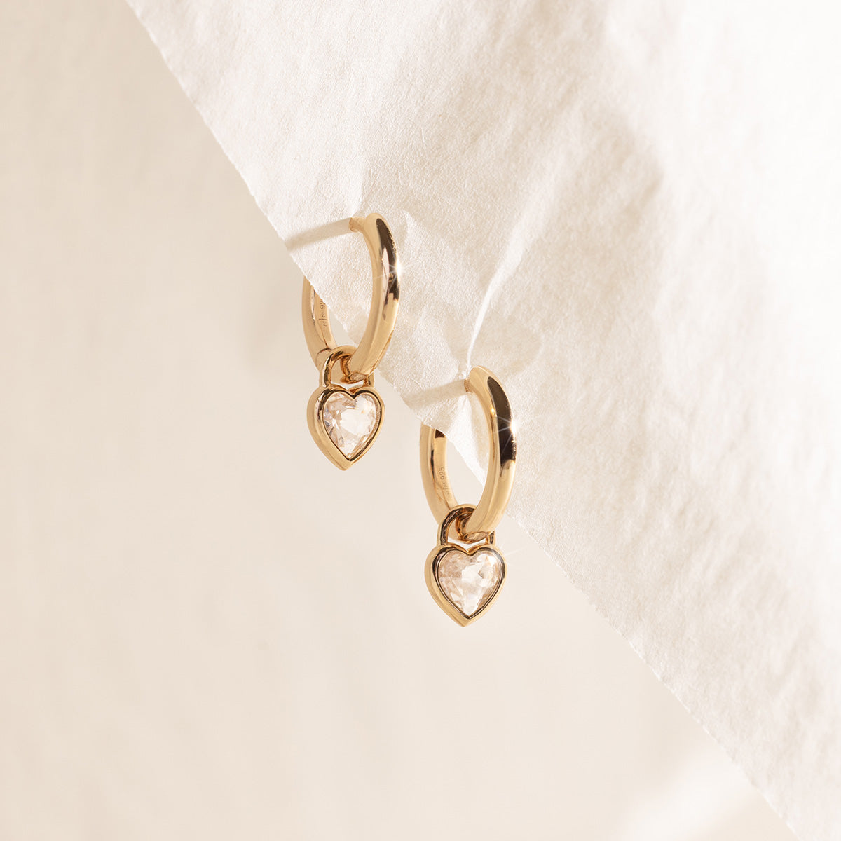 CZ Heart Drop Hoop Earrings