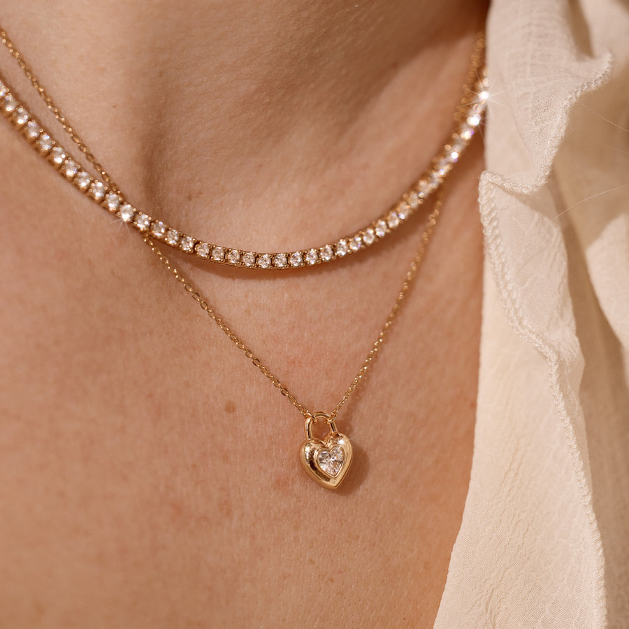 CZ Padlock Heart Necklace Lifestyle
