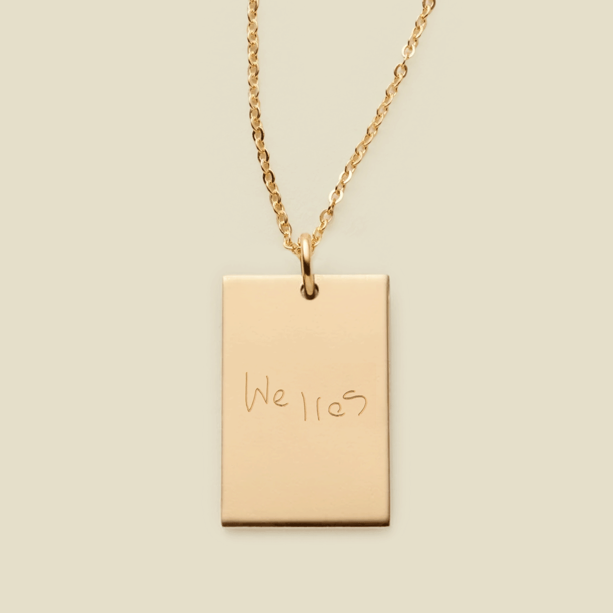 Engraved Handwriting Rectangle Necklace