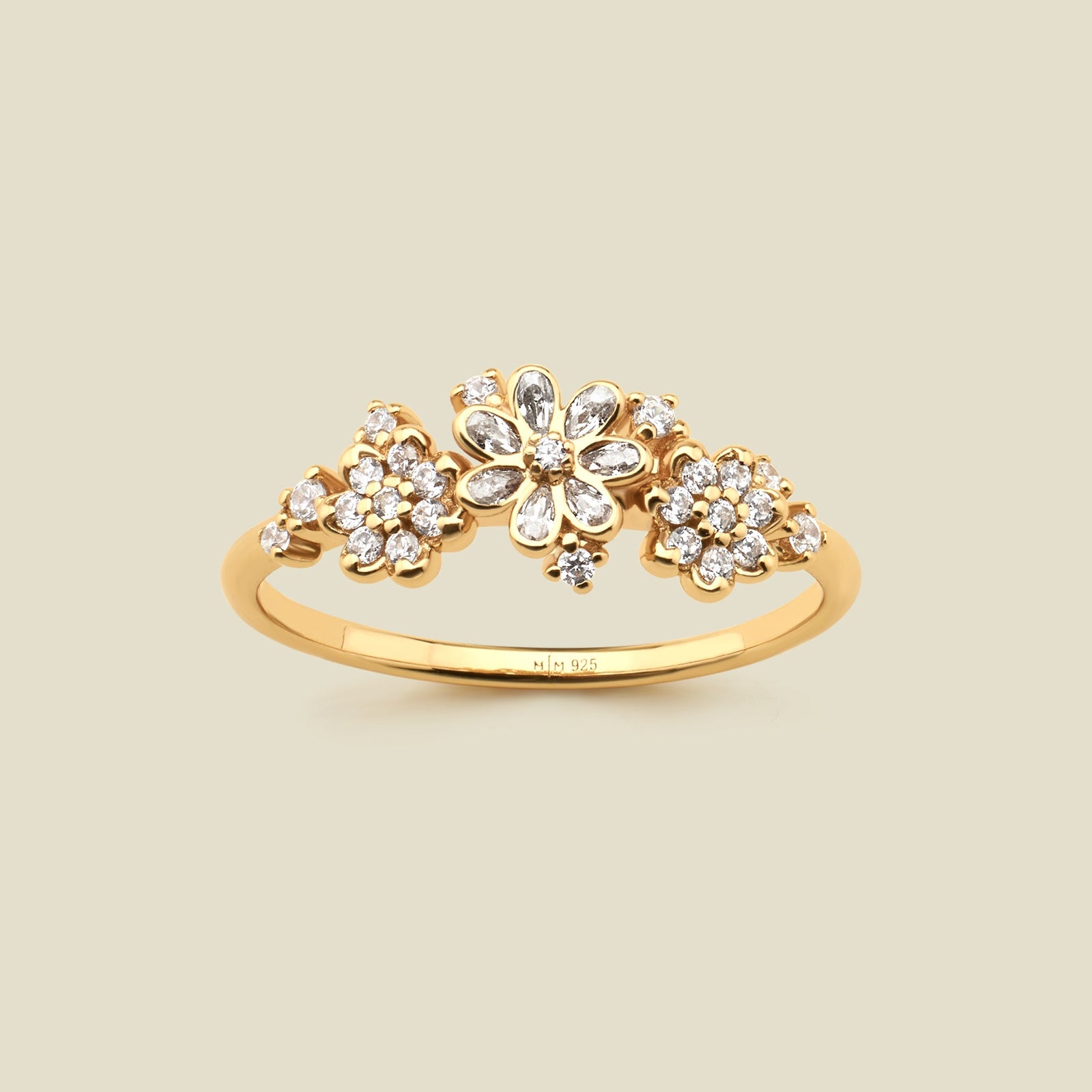 Luxe Floral Cocktail Ring Gold Vermeil / 5 Ring