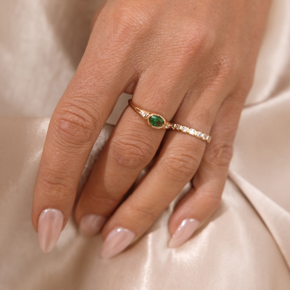 May Oval Birthstone Signet Ring