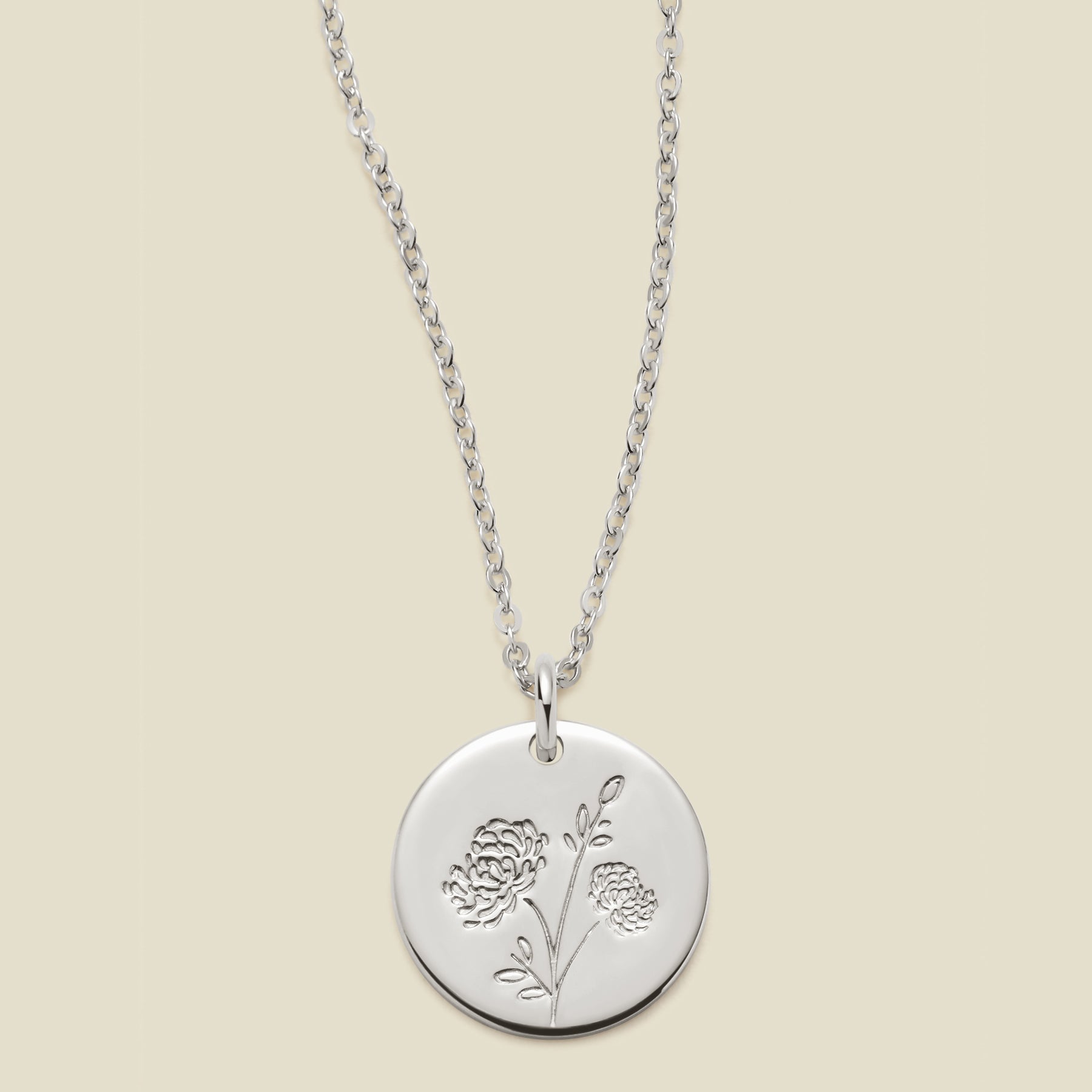 November Birth Flower Necklace Silver / 1/2" / 16"-18" Necklace