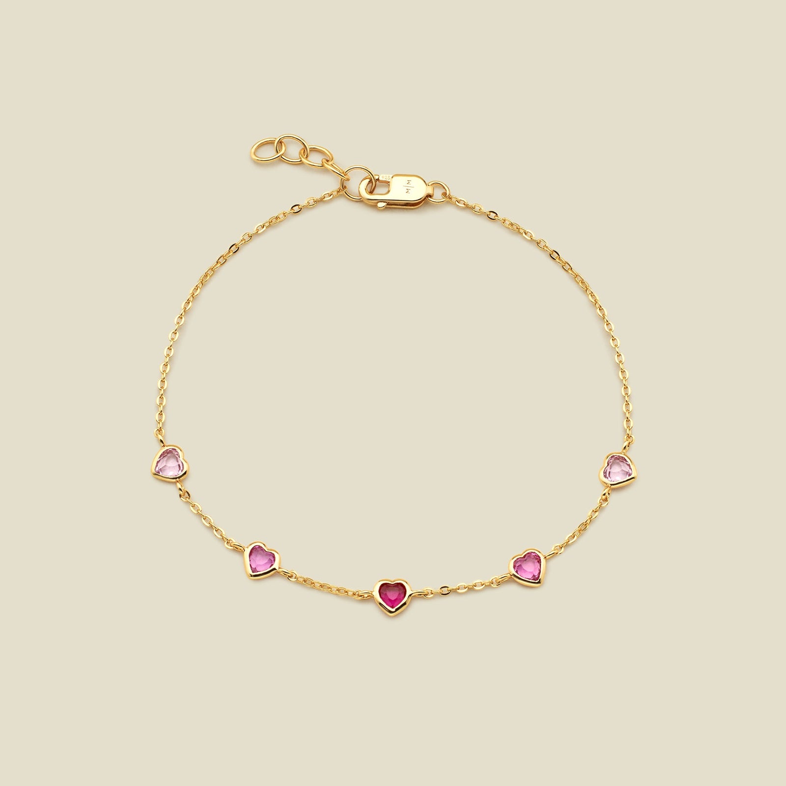 Ombre Pink Heart Bracelet Gold Vermeil / 6" Bracelet