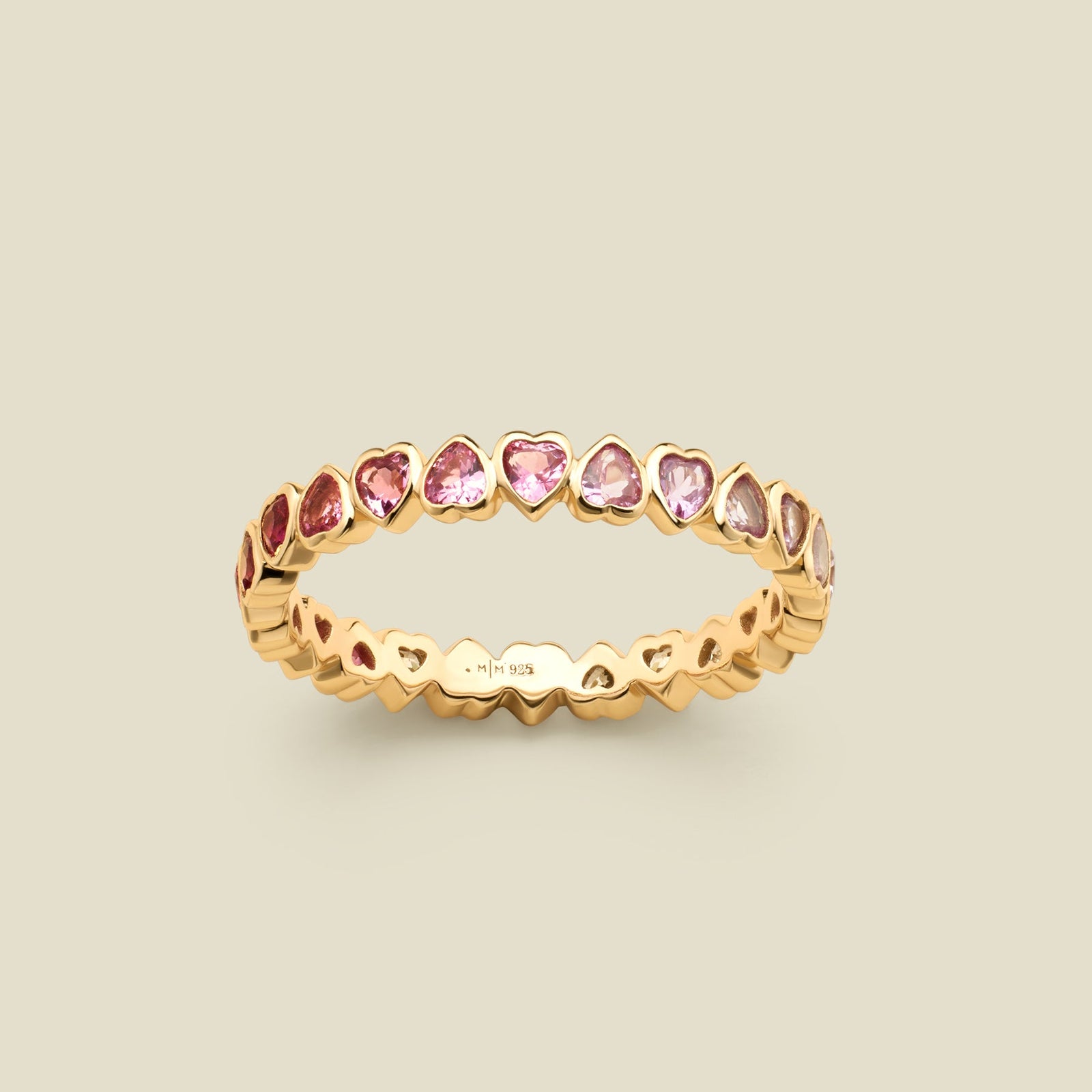 Ombre Pink Heart Eternity Ring Gold Vermeil / 5 Ring