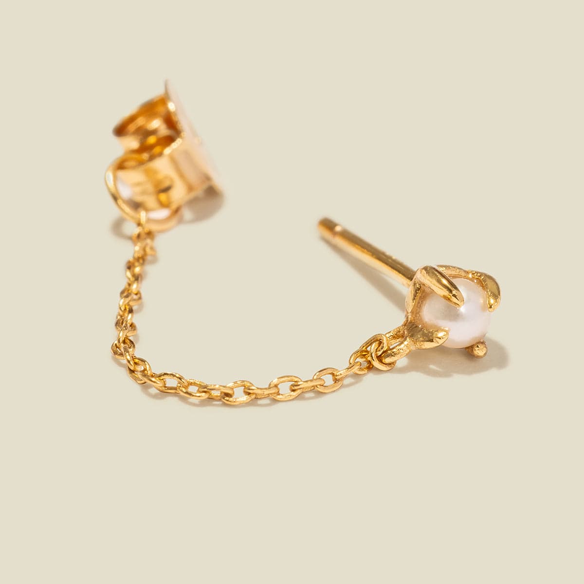 Pearl Chain Huggie Studs Gold Vermeil Earring