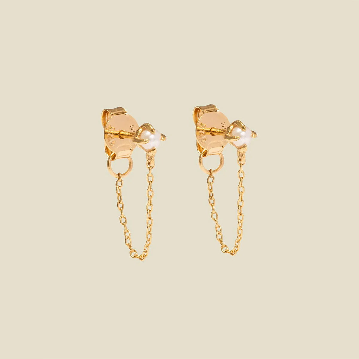 Pearl Chain Huggies Gold Vermeil Earring