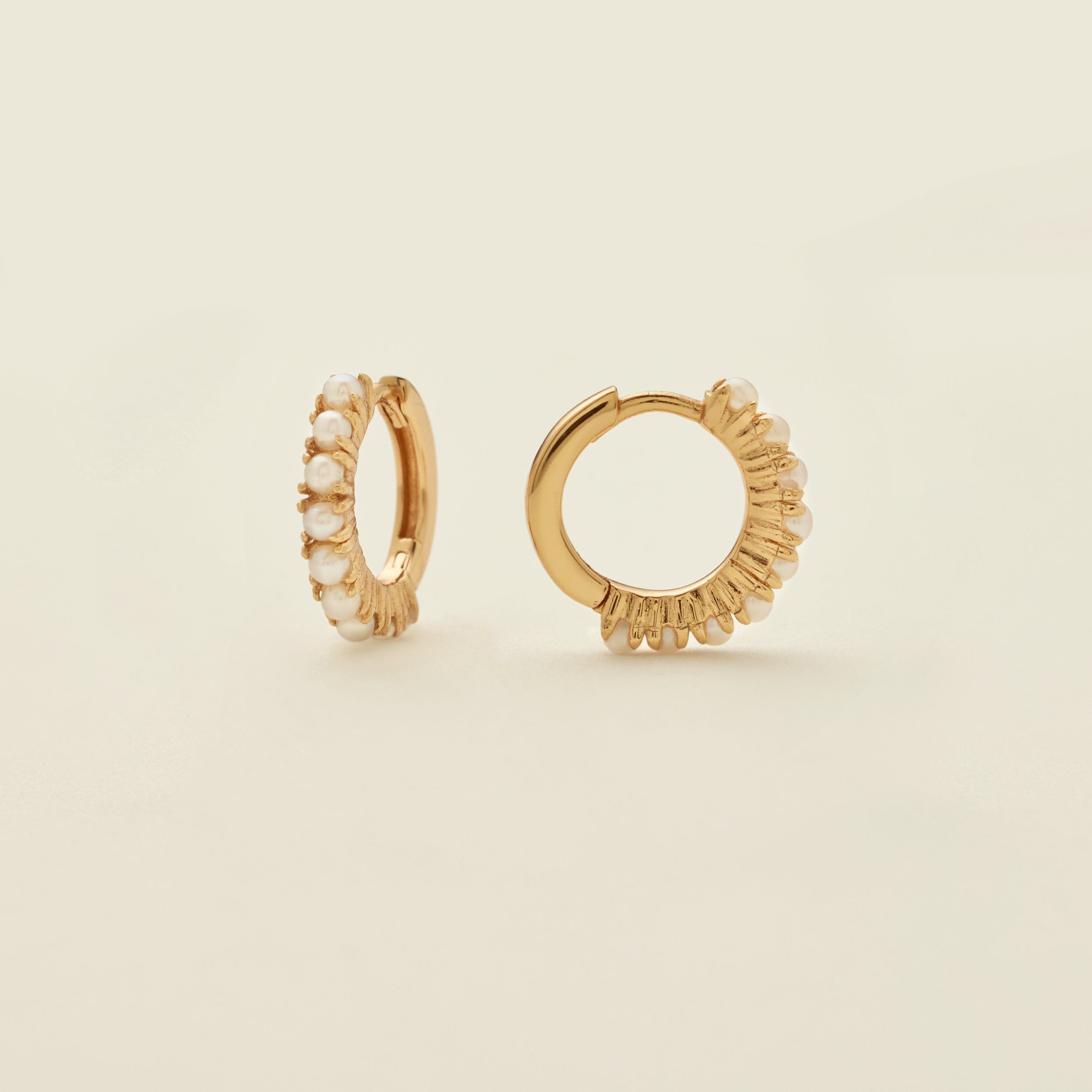 Pearl Huggie Hoop Earrings Gold Vermeil Earring