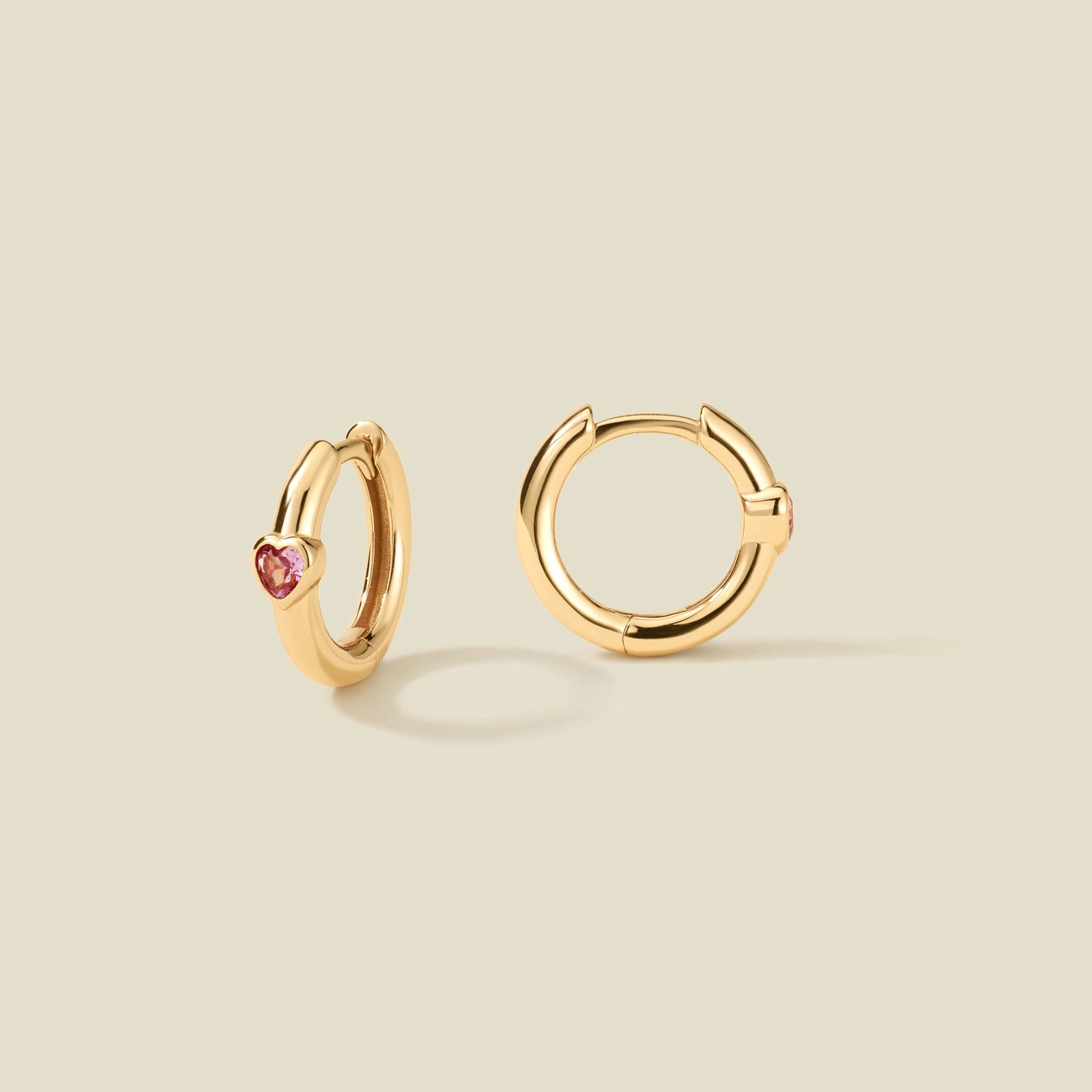 Pink Heart Huggie Hoop Earrings Gold Vermeil Earring