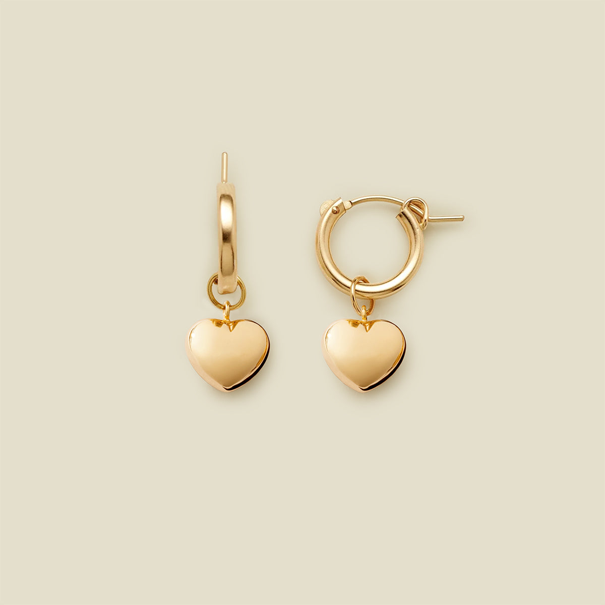 Puffy Heart Hoop Charm Earrings Gold Filled Earring