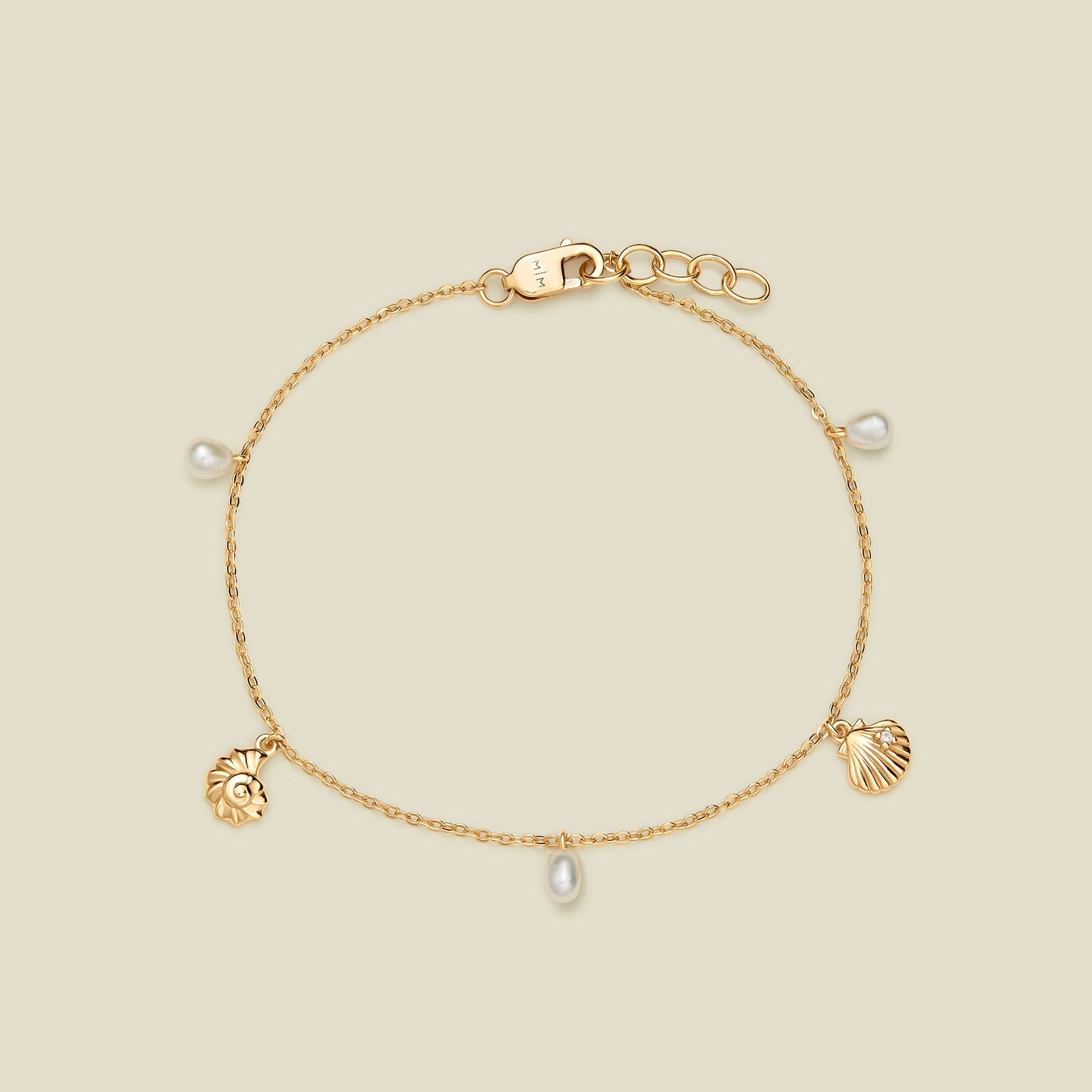 Seashells & Pearl Bracelet Gold Vermeil / 6" Bracelet
