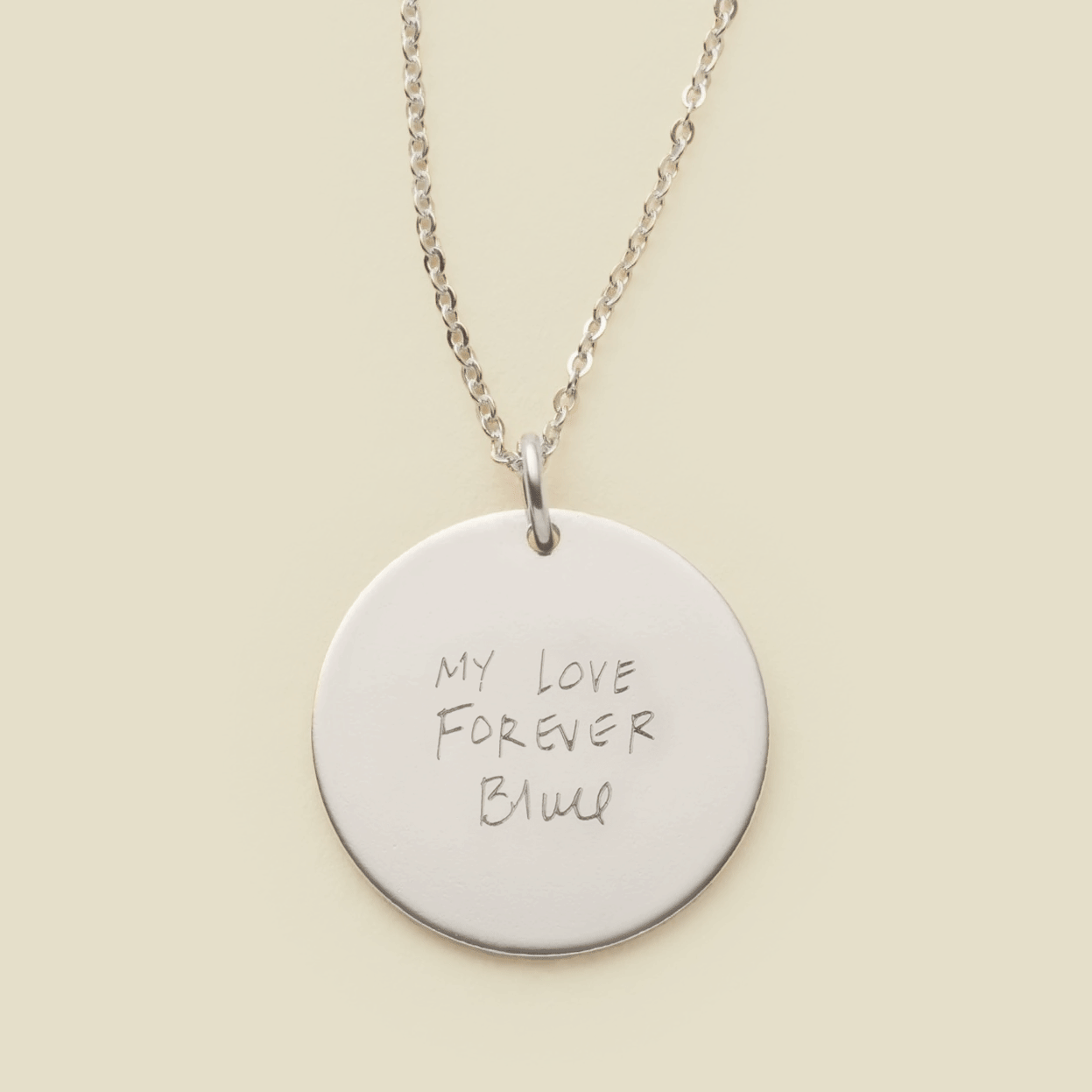 Engraved Handwriting Disc Necklace