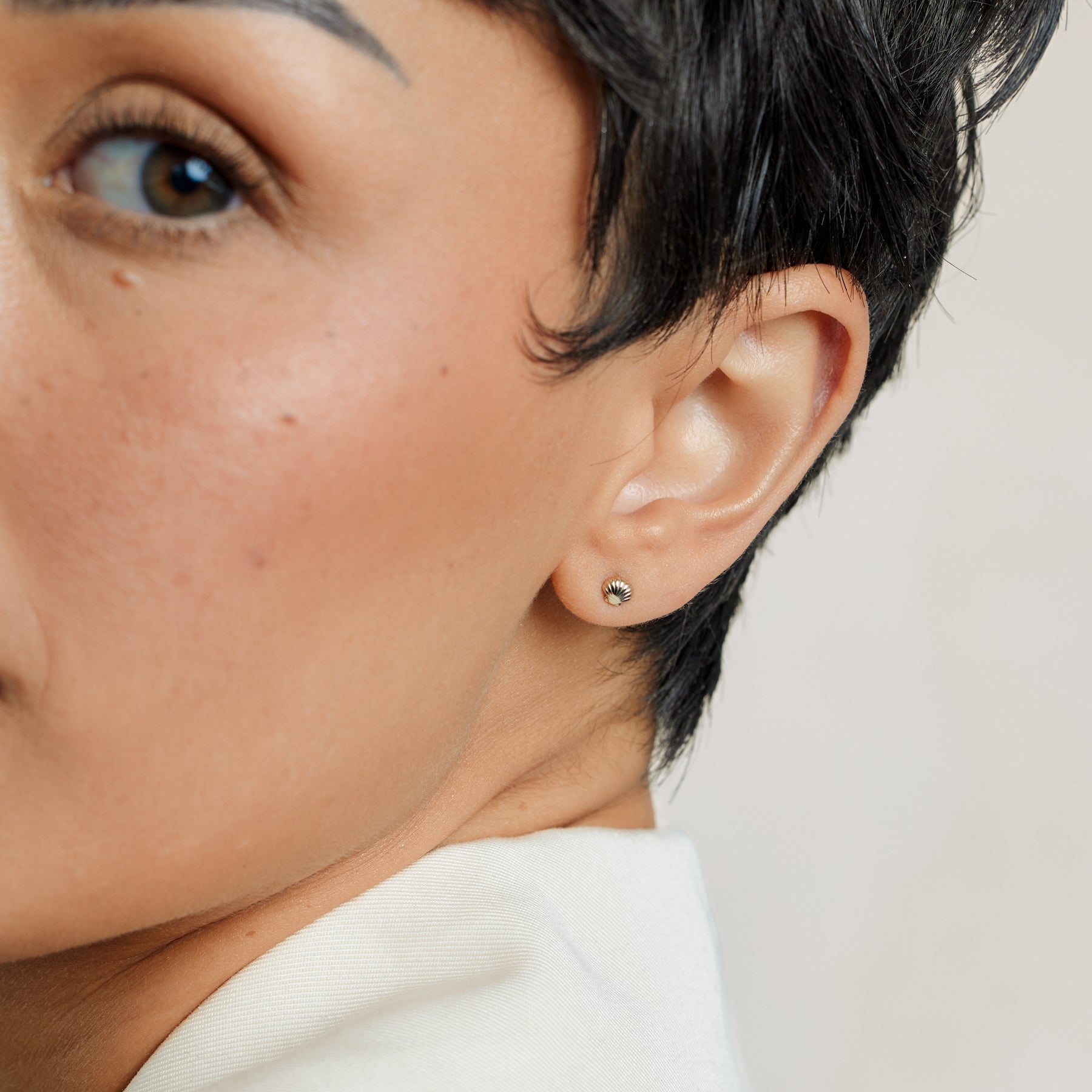 Tiny Traditional Shell Studs Gold Vermeil Earring
