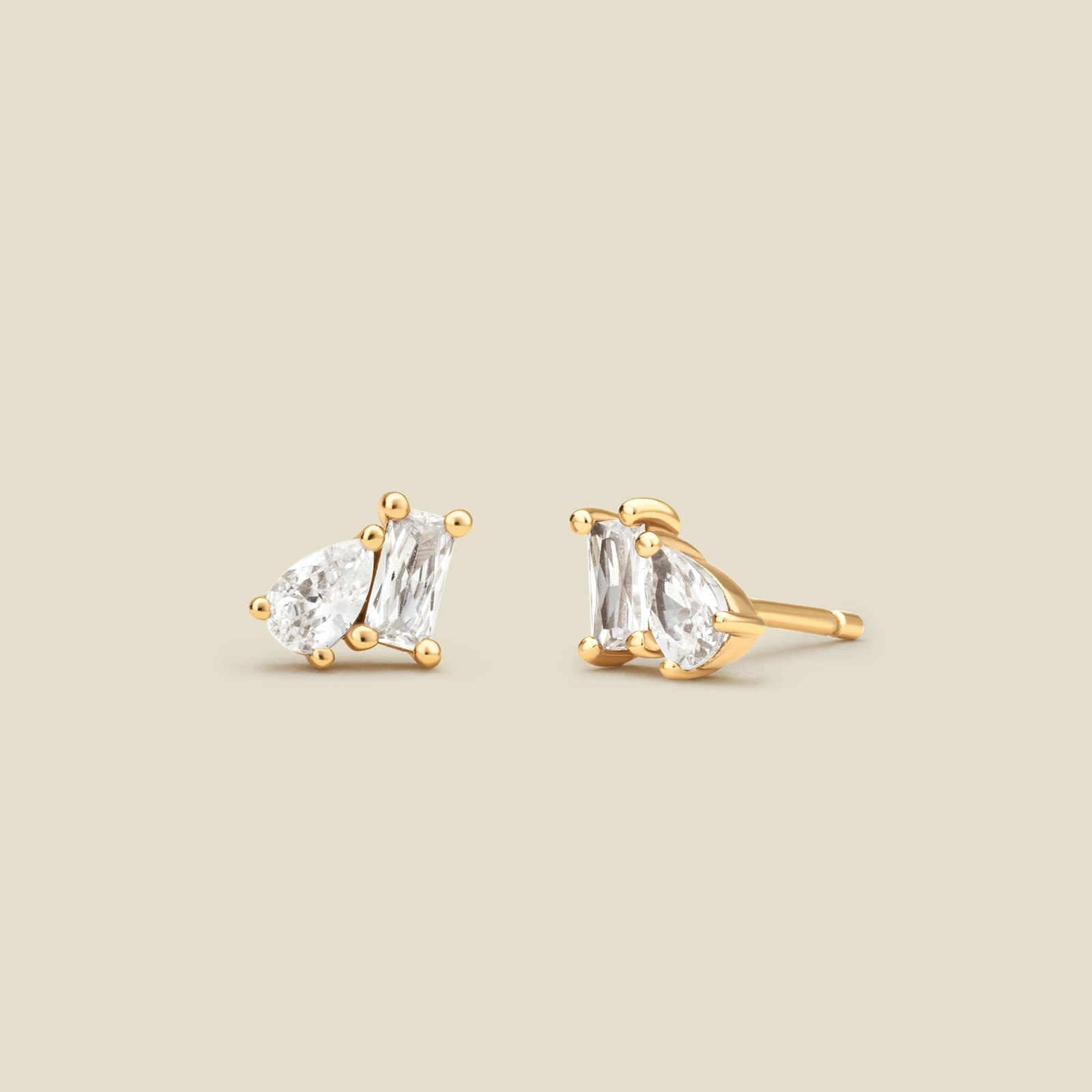 Toi et Moi Stud Earrings Gold Vermeil Earring